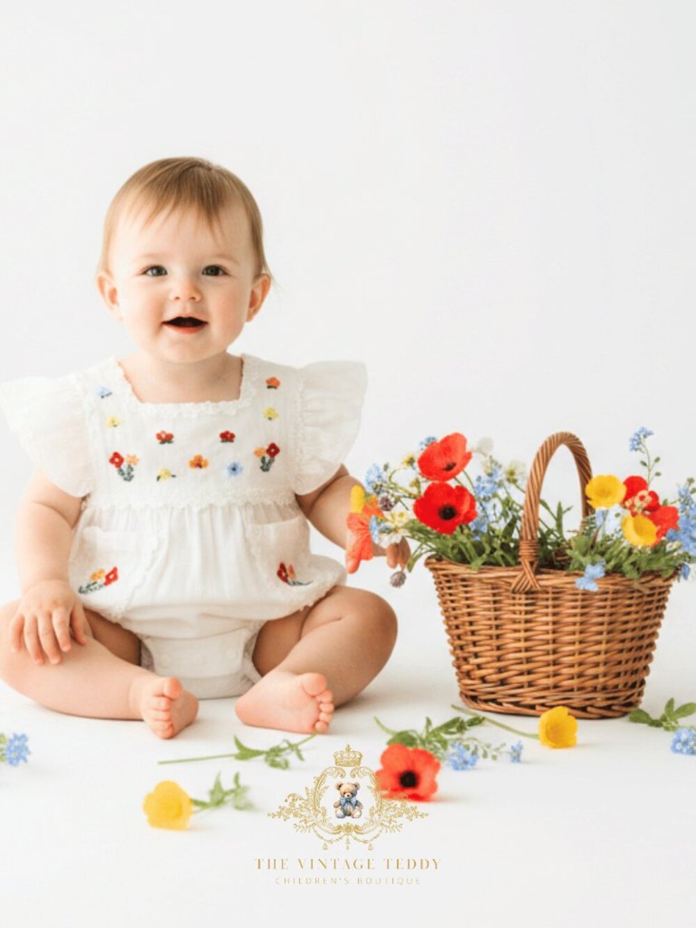 NWT Pretty Girls Embroidered Romper Bubble Flower & Lace Sweet Boho Baby 3-6M